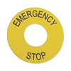 Felirati címke EMERGENCY STOP EMERGENCY STOP üres-szimbólummal fekete kerek Harmony XAC Schneider