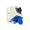 Ipari dugalj tokozott 2P+E be-/kikapcsolóval reteszelés nélkül 16A IP44 200-250V(50+60Hz) kék PCE