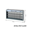 Rovarcsapda elektromos 2x20W 640x255x70mm áramvezető elektróda-elvű KILL PEST 2R LED