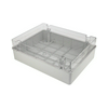Kötődoboz falon kívüli műanyag 300mm x 400mm x 130mm IP67 szürke teli/vakfedél átlátszó csavaros fedél TRACON
