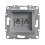 Asfora telefon csatlakozó betét közp. fedéllel 2xRJ11 műanyag nemesacél Schneider