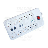 Asztali elosztósor 3680W 1.5mm2 3m túlfeszvédett 10x2P+E/230V 16A  kapcsolós fehér IP20 TRACON