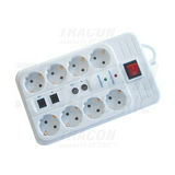 Asztali elosztósor 3680W 1.5mm2 3m túlfeszvédett 8x2P+E/230V 16A  kapcsolós fehér IP20 TRACON