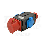 Dugaszoló adapter/elosztó 16A/400V 1x16A5P400V 3x2P+E/230V műanyag fali IP44 fehér TRACON