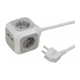 Elosztó kocka ALEA-Power +2xUSB-A töltőaljzat 1.5mm2 1.4m 4x2P+E/230V 2A szürke IP20 LECTRA