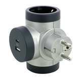 Elosztódugó DIN(F)->2xDIN(F)+USB A+C alumínium/szürke 16A 230V 2xUSB-töltő LEGRAND