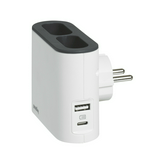 Elosztódugó DIN(F)-> 2xEURO(C)+USB A+C fehér 6A 230V 2xUSB-töltő LEGRAND