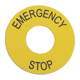 Felirati címke EMERGENCY STOP EMERGENCY STOP üres-szimbólummal fekete kerek Harmony XAC Schneider