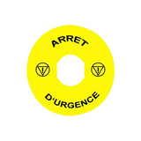 Felirati címke vészgombhoz ARRET D´URGENCE sárga kerek 90mm/ Harmony XB4/XB5 Schneider