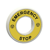 Felirati világító gyűrű 24VAC/DC vészleállító logóval EMERGENCY STOP üres Harmony XB5 Schneider