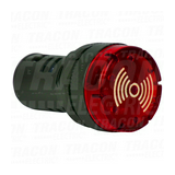 Hang-fényjelző előlapba d22mm 230V AC 80dB folyamatos hanggenerátor piros LED IP20 TRACON