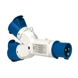 Ipari dugaszoló elosztó adapter 2P+E 1villa-2aljzat 16A 230V(50+60Hz) kék ferde PratiKa Schneider