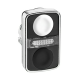 Kettős nyomógombfej fém d22 /jelzőlámpa/ világító lapos fekete/fehér Harmony XB4 Schneider