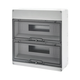 Kiselosztó PE/N sín nélkül UV-álló DC1000V 2x 18M falonkívüli szürke IP55 átlátszó 40CD GEWISS