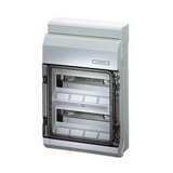 Kiselosztó PE/N nélkül műanyag 2x 12M falonkívüli szürke IP54 átlátszó zárt-fedél KV 2624 Hensel