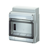 Kiselosztó PE/N sínnel rugós műanyag 1x 9M falonkívüli szürke IP54 átlátszó ajtó KV 1509 Hensel