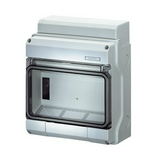 Kiselosztó PE/N sínnel rugós műanyag 1x 9M falonkívüli szürke IP65 átlátszó ajtó KV 9109 Hensel