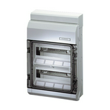 Kiselosztó PE/N sínnel rugós műanyag 2x 12M falonkívüli szürke IP65 átlátszó ajtó KV 9224 Hensel