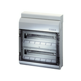 Kiselosztó PE/N sínnel rugós műanyag 2x 18M falonkívüli szürke IP54 átlátszó ajtó KV 2536 Hensel