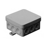 Kötődoboz falonkívüli 75mmx 75mmx 40mm szürke műanyag IP54 12 kábel/cső BUDVILL