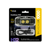 LED fejlámpa 1000lm 100m 5h 2,2Ah/Li-ion USB-C IPX4 1x tölthető akku teleppel műanyag Technik