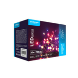 LED karácsonyi füzér 100LED/10m műanyag tápegység-dugóval 8mód kültéri 10db/m RGB-fényű AC Modee