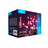 LED karácsonyi füzér 200LED/20m műanyag tápegység-dugóval 8mód kültéri 10db/m RGB-fényű AC Modee