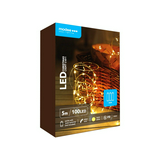 LED karácsonyi füzér 100LED/5m réz 3xAA-elem(nélkül) 20db/m fehér-fényű 4,5V DC 2500K IP20 Modee