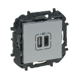 NiloéStep USB töltőaljzat A+C 3000mA/ 5V süllyesztett alumínium IP40 LEGRAND