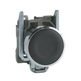 Nyomógomb komplett fém d22 fekete/fehér lapos visszaugró 1ny csavaros kerek Harmony XB4 Schneider