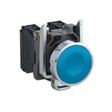 Nyomógomb komplett fém d22 kék lapos visszaugró 1z csavaros kerek IP66 Harmony XB4 Schneider