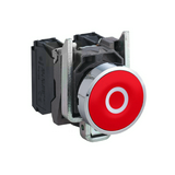 Nyomógomb komplett fém d22 piros/zöld lapos visszaugró 1ny csavaros kerek Harmony XB4 Schneider