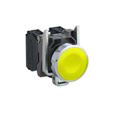 Nyomógomb komplett fém d22 sárga lapos visszaugró 1z csavaros kerek IP66 Harmony XB4 Schneider