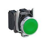 Nyomógomb komplett fém d22 zöld lapos visszaugró 1z 1ny csavaros kerek IP66 Harmony XB4 Schneider