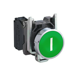 Nyomógomb komplett fém d22 zöld lapos visszaugró 1z csavaros kerek IP66 Harmony XB4 Schneider