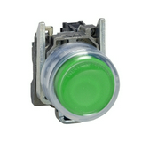 Nyomógomb komplett fém d22 zöld lapos visszaugró 1z csavaros kerek IP66 Harmony XB4 Schneider