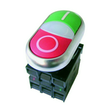 Nyomógomb komplett műa. d22 világító piros/zöld lapos visszaugró M22-DDL-GR-X1/X0/K11/230-W EATON