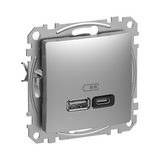 SednaÚj USB töltőaljzat A+C 5-20V 3000mA/ süllyesztett alumínium IP20 PRODAX Schneider