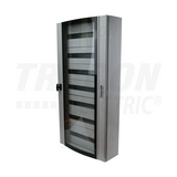Szekrény fali ívelt-üveg ajtós acél szerelőlappal 1200mmx 600mmx 250mm IP54 szürke TRACON