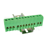 Szigetelt PE-sín 6x9mm 12x2,5-16mm2 zöld 63A sárgaréz kezeletlen TRACON