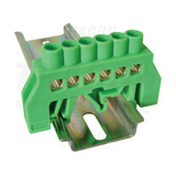 Szigetelt PE-sín 6x9mm 6x2,5-16mm2 zöld 63A sárgaréz kezeletlen TRACON