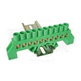 Szigetelt PE-sín 8x12mm 10x4-35mm2 zöld 100A sárgaréz kezeletlen TRACON