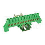 Szigetelt PE-sín 8x12mm 12x4-35mm2 zöld 100A sárgaréz kezeletlen TRACON