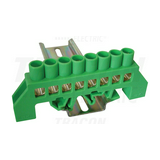 Szigetelt PE-sín 8x12mm 8x4-35mm2 zöld 100A sárgaréz kezeletlen TRACON