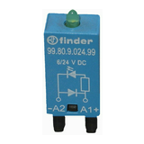 Dugaszolható modul, védődióda (+ az A1-re) + zöld LED-es állapotjelzés, (6...24) V DC, téves bekötés elleni diódával  99.80.9.024.99 FINDER
