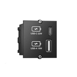 USB töltő modul elosztósorba USB-A + USB-C 2x3,5A műanyag fekete címketartó nélkül Bachmann