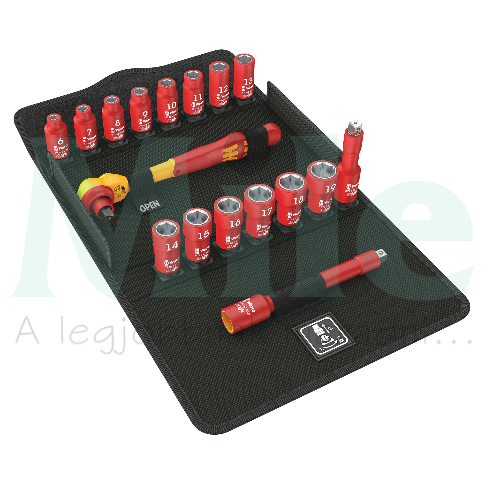 Dugókulcs készlet racsnis irányváltó hajtókar 1000V 3/8