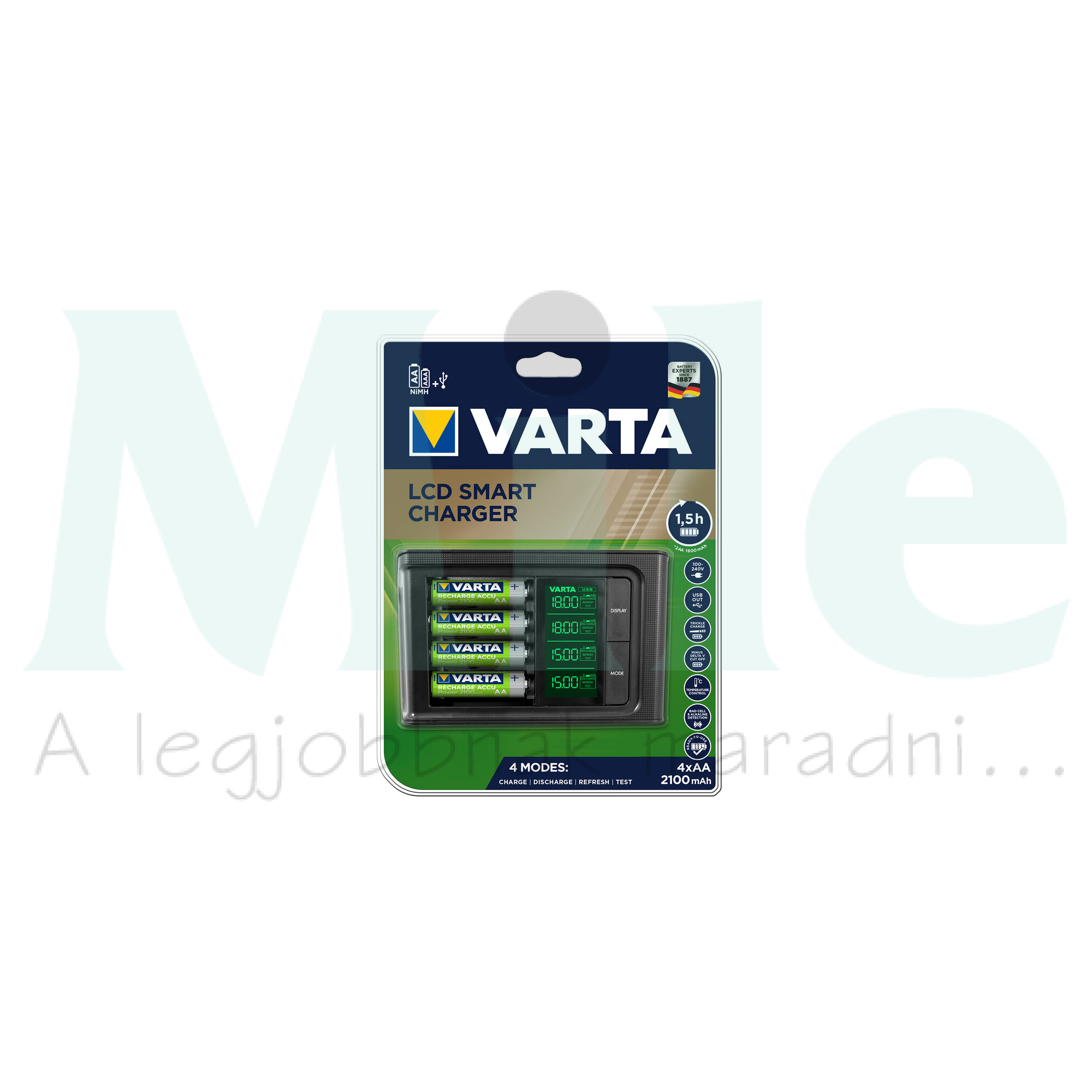 Akkumulátortöltő AA (ceruza/AAA (mikro) LCD-kijelző LCD Smart VARTA