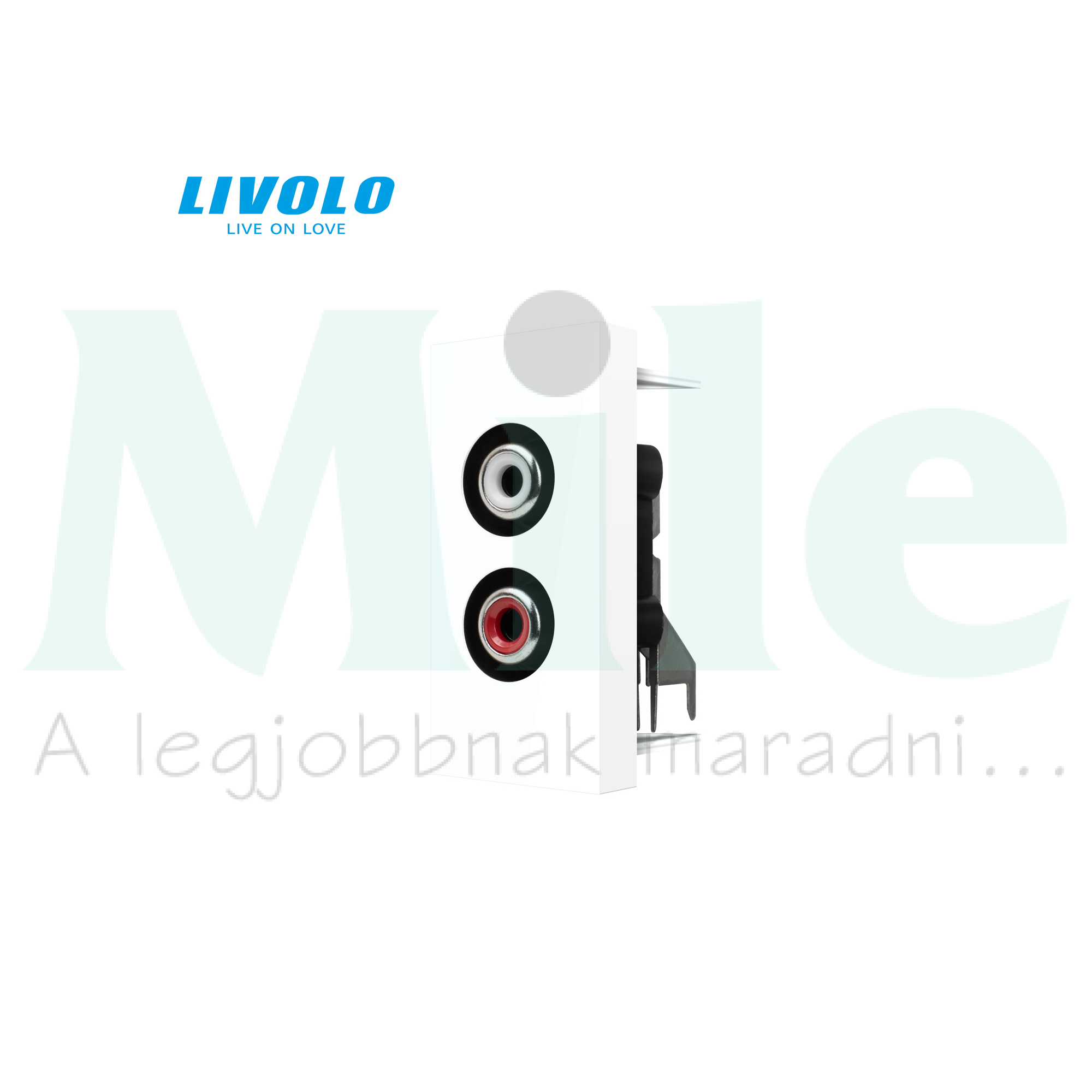 C7 audió csatlakozó betét közp. fedéllel 2xRCA műanyag fehér C7RCAW LIVOLO