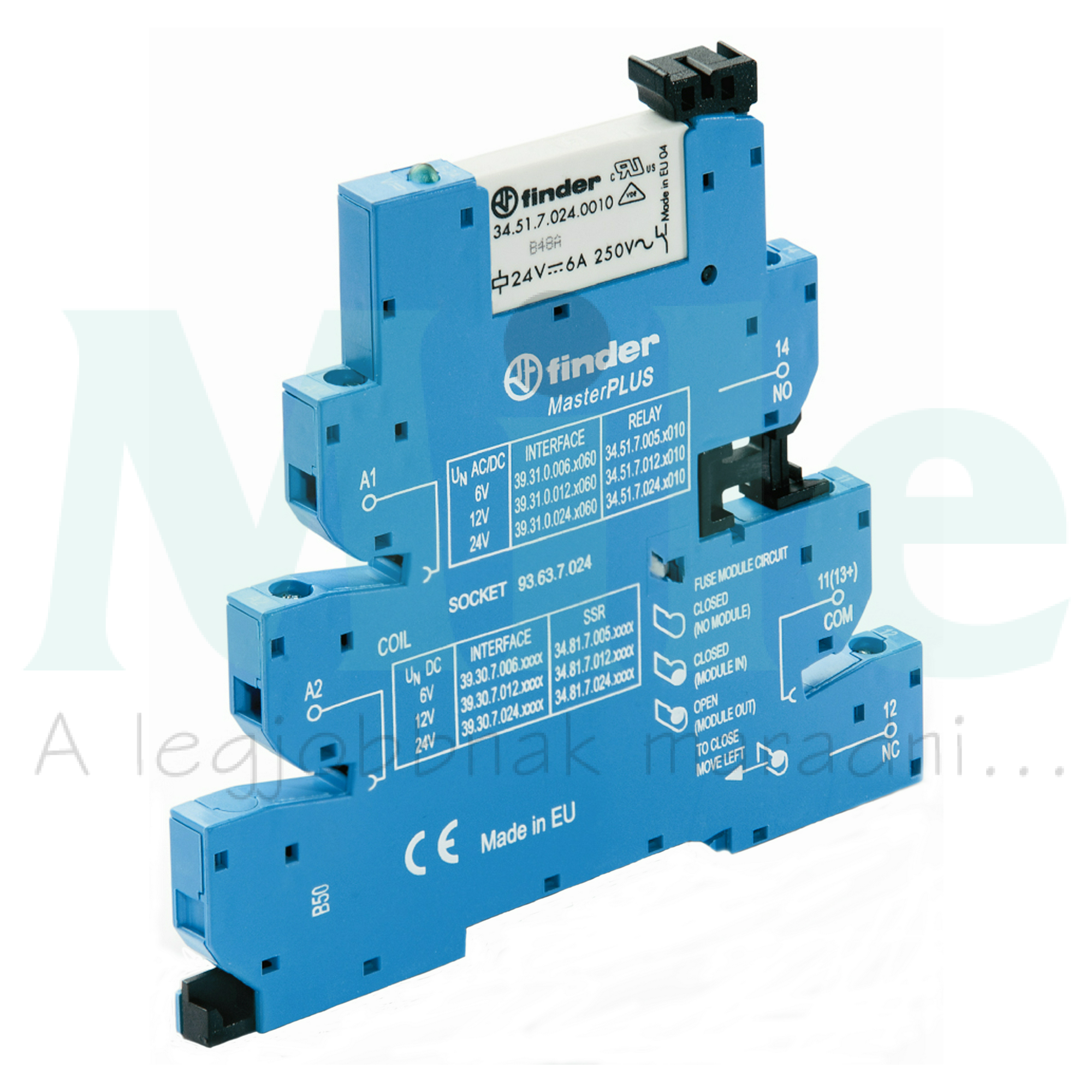 Csatolórelé MasterPLUS 6A 1-v csavaros 24VAC 24VDC monostabil IP20 39.31.0.024.0060 FINDER